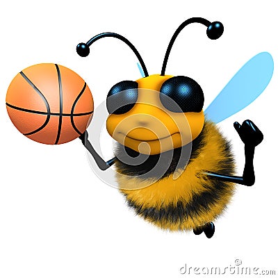 3d Funny cartoon honey bee character playing basketball Stock Photo