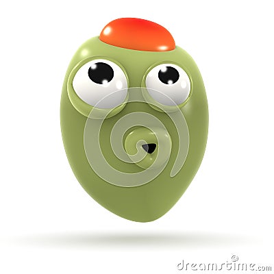 3d Funny cartoon olive character looks surprised Stock Photo
