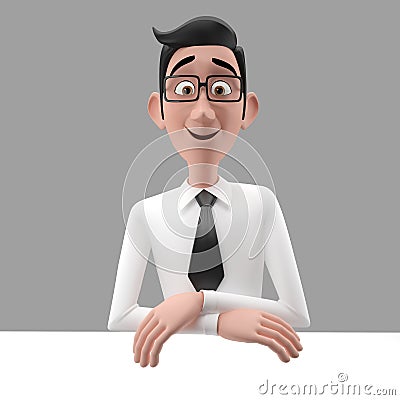 3d funny character, cartoon sympathetic looking business man Stock Photo