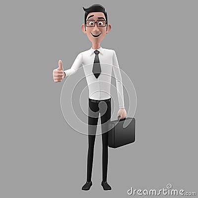 3d funny character, cartoon sympathetic looking business man Stock Photo