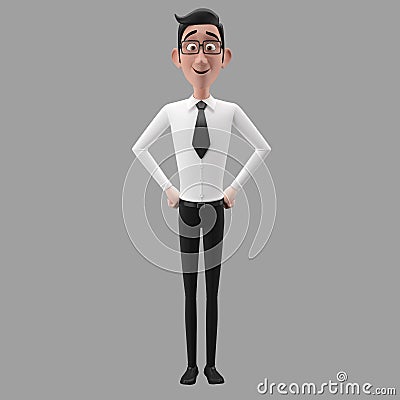 3d funny character, cartoon sympathetic looking business man Stock Photo