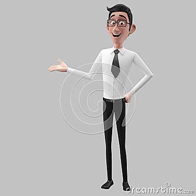 3d funny character, cartoon sympathetic looking business man Stock Photo