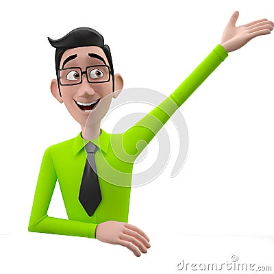 3d funny character, cartoon sympathetic looking business man Stock Photo