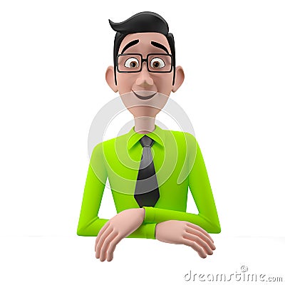 3d funny character, cartoon sympathetic looking business man Stock Photo