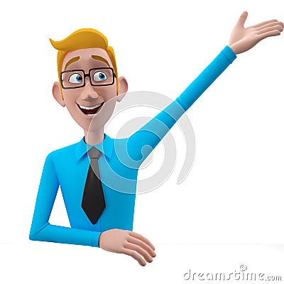 3d funny character, cartoon sympathetic looking business man Stock Photo