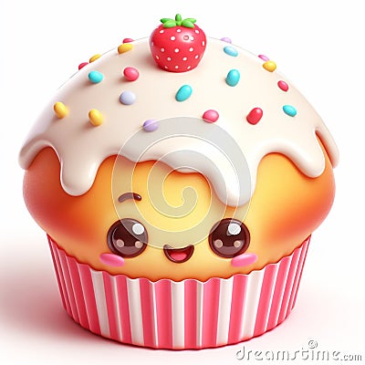 3D funny cupcake, muffin cartoon. AI generated Stock Photo