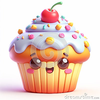 3D funny cupcake, muffin cartoon. AI generated Stock Photo