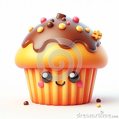 3D funny cupcake, muffin cartoon. AI generated Stock Photo