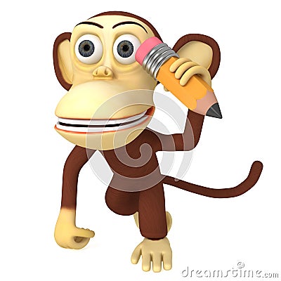 3d funny monkey with pencil Stock Photo