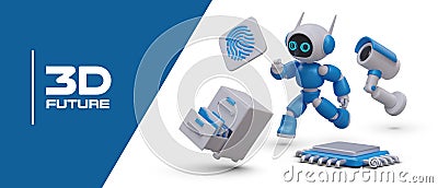 3D future. Central processing unit, CPU. Access control, protection of personal data Vector Illustration