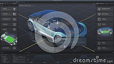 3D animation of program for car diagnostic displayed on digital tablet screen Stock Photo