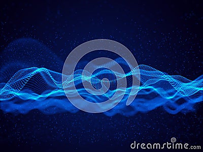 3D futuristic background with flowing particles. Data science Stock Photo