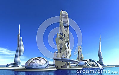 Futuristic city architecture for fantasy and science fiction ill Cartoon Illustration