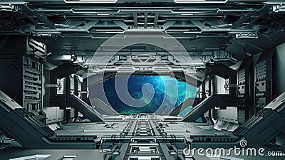 3d futuristic space facility corridor Stock Photo