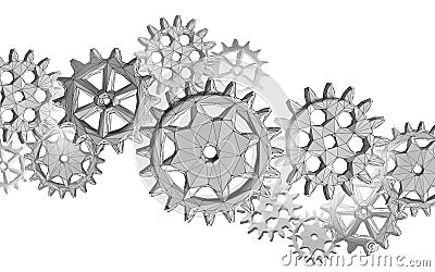 3D gears work progress concept. Wheel industry mechanism engineering teamwork. Data analysis business engine cog Vector Illustration