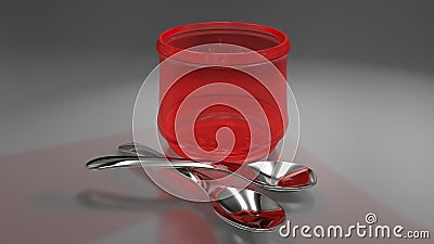 Two spoons and red glass Stock Photo