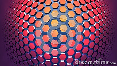 3D Geometric background from red hexagons Cartoon Illustration