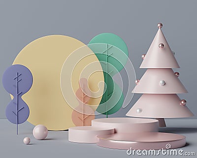 3d geometric forms. Blank podium display in pastel color. Minimalist pedestal or showcase scene for present product and mock up Stock Photo