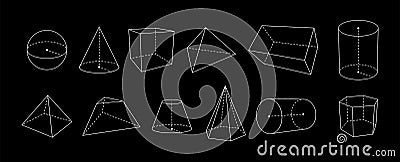 3d geometric outline shapes. Vector basic solid objects. Vector Illustration