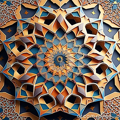 3d geometric patterns and arabesque designs that often incorporate calligraphy. Copy space. Generative Ai Stock Photo