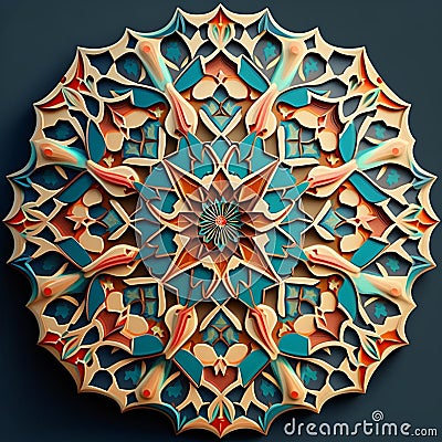 3d geometric patterns and arabesque designs that often incorporate calligraphy. Copy space. Generative Ai Stock Photo
