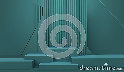3D geometric render in tidewater green. Abstract and minimalist pedestals for products presentation Stock Photo