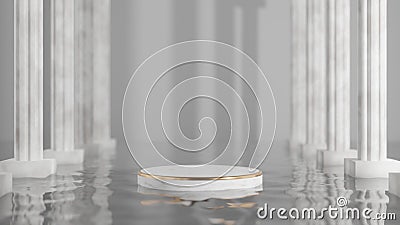 3d geometric shape form rendering in minimal scene podium showcase, shop front, display mockup case and stage for cosmetic premium Stock Photo