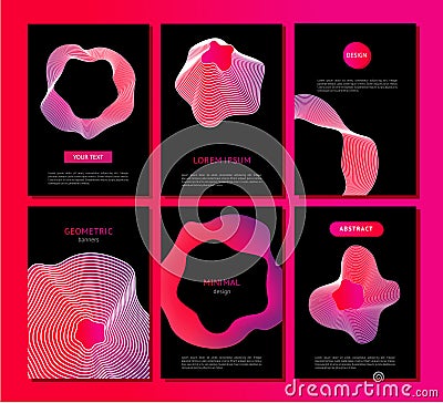 Abstract vector backgrounds set with liquid fluid form. 3d geometric shapes vibrant color gradient. Poster collection Vector Illustration