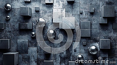 A 3D geometric texture with metallic surfaces and deep shadows, creating a high-tech design, Generated AI Stock Photo