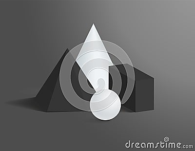 3D Geometrical Shapes of Black and White Colors Vector Illustration