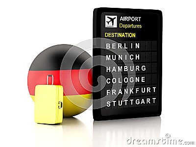 3d germany airport board and travel suitcases on white backgrou Cartoon Illustration