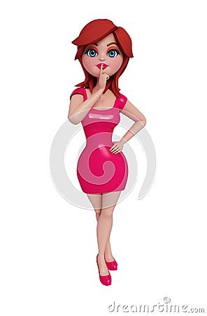 3d girl with keep silence pose. Stock Photo