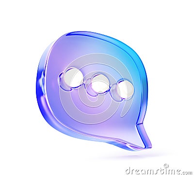 3d glass holographic speech bubble for message or comment render. Iridescent gradient texture text dialog chat, square Cartoon Illustration