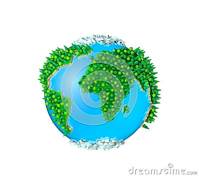 3D globe, Isolated green planet, peace earth. Stock Photo