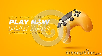 3d glossy game controller on yellow background. Isolated yellow gamepad vector illustration. Modern joystick gaming Vector Illustration