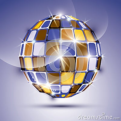 3D glossy violet fractal mirror ball Vector Illustration