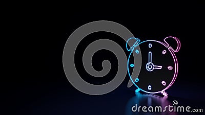 3d glowing neon symbol of symbol of alarm clock isolated on black background Stock Photo