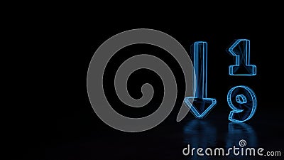 3d glowing wireframe symbol of symbol of sort numeric down isolated on black background Stock Photo