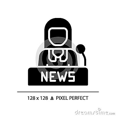 2D glyph style female newscaster solid icon Vector Illustration