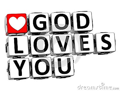 3D God Loves You Button Click Here Block Text Stock Photo