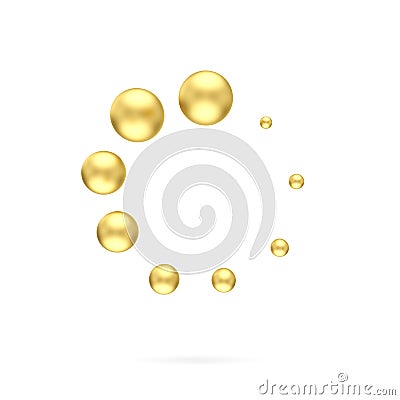 3d gold ball icon that are arranged around each other in a circle on white background. Indicator for loading progress. golden Stock Photo