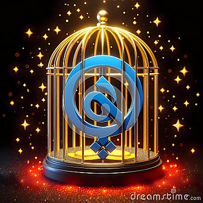 3D gold bird cage Stock Photo