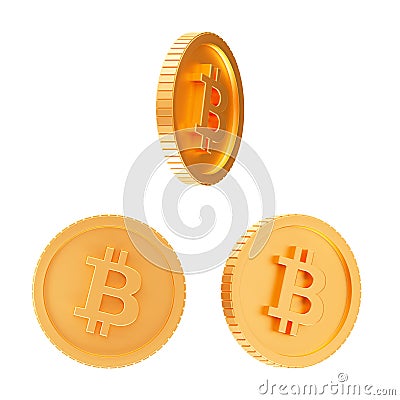 3D Gold Bitcoin Multi angle Cartoon Illustration