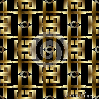 3d gold greek key meanders seamless pattern. Vector geometric st Vector Illustration