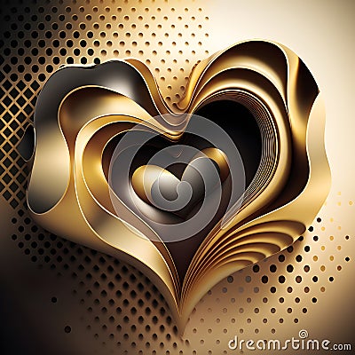 3D gold heart with halftone colorful background. The heart with realistic texture and details. Original design banners, posters Cartoon Illustration