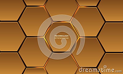 3d gold hexagonal technology abstract background with flashes under hexagon Vector Illustration