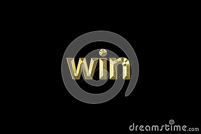 3d gold inscription word `win` isolated on black background Stock Photo