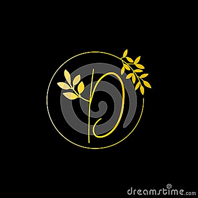 D Gold letter and Gold Leaf logo design. D Letter golden initial luxury Boutique Nature Floral Flower. D Monogram vector design Vector Illustration