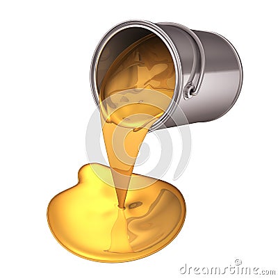 3d gold paint pour from can Stock Photo