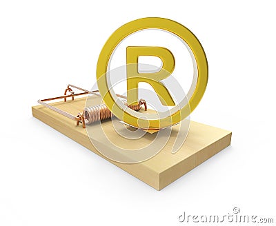 3d Gold registered symbol on mousetrap Stock Photo